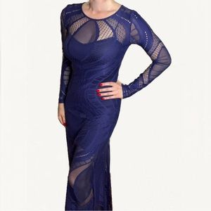 Mystic Navy Blue lace Maxi dress gown, prom, wedding guest with mini dress slip